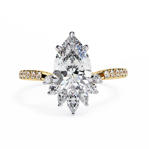 Bague de fiançailles en moissanite de laboratoire taille poire, or blanc, pavé, avec accents ovales et marquise, bijoux de mariage - Product Image 4