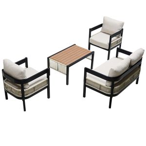 Set Divano da Esterno Multiuso U_Style in Ferro con Tavolo e Decorazioni in Rattan, Impermeabile e Antiruggine per Giardino e Prato, Arredamento Premium per Patio - Product Image 3