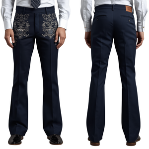 Pantalon évasé raffiné pour homme avec broderie du blason royal et un style premium - Product Image 3