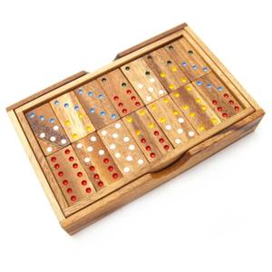 Jeu de dominos en bois de qualité supérieure, dominos double 6 avec points colorés, avec étui en bois, jeux de table classiques, cadeau pour la famille, jouet éducatif pour enfants - Product Image 2