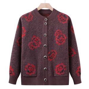 Chemisier/Blouse Tricoté Floral Vintage Automne/Hiver pour Femme, Pull Cardigan Chaud pour Femmes d'Âge Moyen et Âgées - Product Image 2