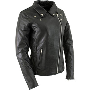 SAMROZ SPORTS Women's Classic Premium Leather Motorcycle MC Style Riding Jacket - Product Image 2