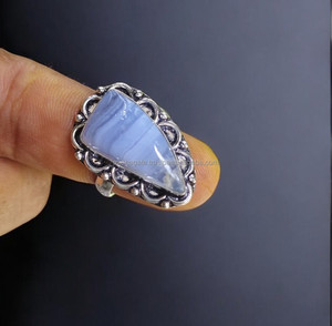 Anillo de ágata de encaje azul Natural más vendido, joyería de piedras preciosas originales de calidad Premium para hombres y mujeres, recién llegado, regalo al por mayor a granel - Product Image 1
