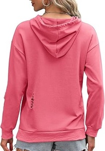 Sudadera con capucha de alta calidad, personalizada, de algodón French Terry de alto gramaje, con corte desgastado, oversize, con lavado ácido y rasgaduras, para niñas - Product Image 2