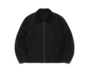 Veste de travail en toile noire pour homme, col rabattu, fermeture éclair, coupe classique, style automne, patchwork uni - Product Image 1