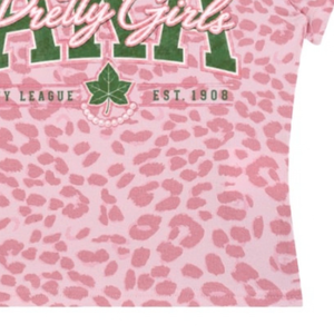   Camiseta Corta con Estampado de Leopardo Rosa y Verde para Mujer, Camiseta de Manga Corta con Letras Griegas, Top Informal de Moda para el Verano - Product Image 4