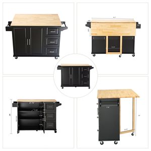 Carrello da Cucina Moderno con Funzione Mobile, Piano in Legno di Gomma e Grande Ripiano Regolabile all'Interno dell'Armadio per Diversi Usi - Product Image 5