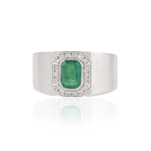 Wholesale Custom Design 925 Sterling <b>Silver</b> <b>Emerald</b> & Halo Diamonds Handmade Unisex Fine <b>Ring</b> Jewelry - Product Image 1