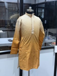 Luxury Mustard Gold Jacquard <b>Men's</b> <b>Kurta</b> Manufacturer Premium Wedding Eid <b>Kurta</b> Wholesale Pakistani Indian Ethnic Wear Export - Product Image 2