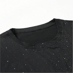 Men's Sleeveless <b>Rhinestone</b> <b>Crop</b> <b>Top</b> O-Neck Jersey Knitted Casual Dot Pattern Breathable 100% Cotton Black Custom Front - Product Image 2
