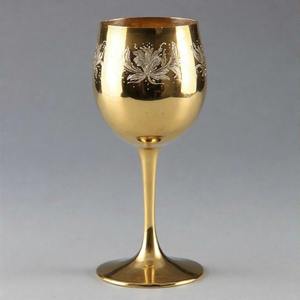 แก้วไวน์ทองเหลืองชุบทองโบราณ สลักลาย งานหล่อทำมือ ของสะสม งานศิลปะแก้ว - Product Image 5