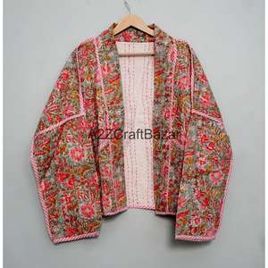 Chaqueta Acolchada Kantha 100% Algodón Puro al por Mayor, Estilo Floral con Bordado, Botones Tejidos, Largo Regular, Abrigo Hecho a Mano - Product Image 6