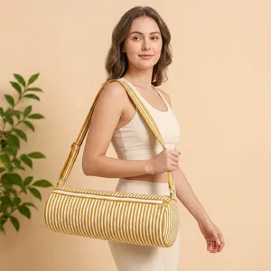Sac fourre-tout matelassé en coton pour tapis de yoga, imprimé floral de qualité supérieure, avec bandoulière durable – Cadeaux en gros - Product Image 6
