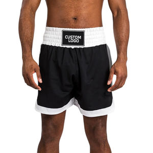 Shorts de boxe en polyester respirant noir et blanc, qualité supérieure, équipement d'entraînement, service OEM ODM, fournisseur fiable, collection automne. - Product Image 1