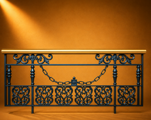 Barandilla de Hierro Fundido Europea Moderna Resistente al Agua para Balcón, Escalera, Villa, Panel Azul Dorado con Adornos Decorativos, Valla Duradera - Product Image 2