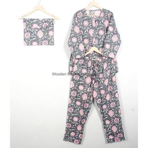 Floral Printed 2-Piece Cotton Pajama Set Full Sleeve Neck Regular Fit Adult Women <b>Loungewear</b> Summer Season Elastic Waist Soft - Product Image 5