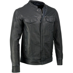 Camisa de Cuero de Cabra SAMROZ SPORTS para Hombre, Cuello Alto, Estilo Casual, Color Negro, con Doble Cierre - Product Image 1
