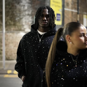 Rhinestone Starburst <b>Pullover</b> Hoodie – Unisex Heavyweight Black Glitter Sparkle Streetwear Sweatshirt - Product Image 2