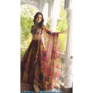 Lehenga Choli en bronze de créateur 2XL pour les fêtes, robes de cocktail avec imprimé numérique - Product Image 2