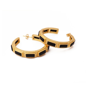Pendientes de Aro de Latón con Piedra de Ónix Negro, Chapados en Oro, Joyería Bohemia, Regalo para Ella, Aniversario - Product Image 3