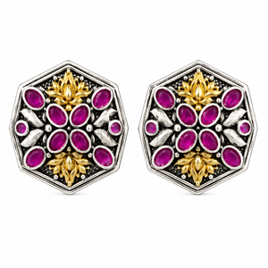 <b>Oxidized</b> Silver 18K Gold Plated Brass Turquoise Bohemian Stud Earrings Women's Customized Gift Jewelry Wholesale - Product Image 1