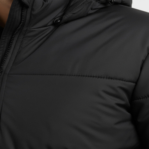 Men's Black Hooded Puffer Jacket With Zipper Closure Windproof Winter Casual <b>Coat</b> Polyester Filling Stand Collar Regular Fit - Product Image 4