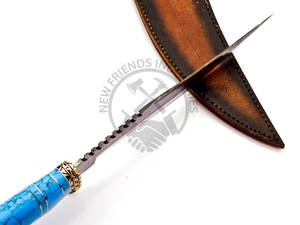 Nouveauté : Couteau de chasse Bowie en acier Damas fait main avec manche en laiton et pierre bleue, lame fixe tranchante, couteau de camping, couteau de survie - Product Image 4