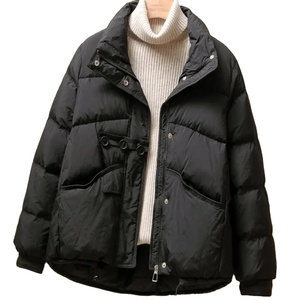 Col montant lâche blanc duvet de canard chaud veste femmes 2024 nouveau hiver boutons couleur unie chaud décontracté mode bouffant pain manteau - Product Image 1