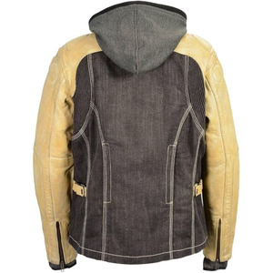 SAMROZ SPORTS Leather Ladies <b>Hooded</b> Two Tone <b>Black</b> and Beige <b>Denim</b> and Leather <b>Jacket</b> - Product Image 4