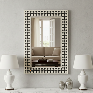 Handcrafted Black & White MDF Inlay Art Deco Eco-Friendly Decorative Geometric Pattern <b>Square</b> Wall <b>Mirror</b> - Product Image 5