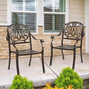 Set 2 Cast Aluminum Patio Dining <b>Chairs</b> Armrests <b>Stackable</b> Outdoor Bistro <b>Chairs</b> for Balcony Backyard <b>Garden</b> Deck Antigue Style - Product Image 6