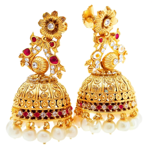 24K Gold Plated Pearl Charm Stud Earrings-Ethnic Vintage Religious Jhumka - Product Image 1