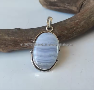 Colgante de ágata de encaje azul de grado superior, colgante de plata de ley 925, ágata de encaje azul, piedra preciosa hecha a mano, colgante de encaje azul, regalo para ella - Product Image 4