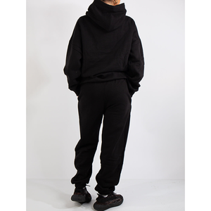 Nouvel article : Ensemble sweat à capuche en molleton noir 2 pièces pour femme, coupe ample, décontracté, toutes saisons, avec imprimé lettres et poches - Product Image 5