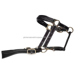 New Arrival Fancy White Stitching Heavy Duty Black and Havana Brown Leather Horse <b>Halter</b> in Full Cob - Product Image 3