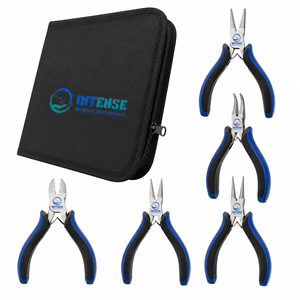 Ensemble de 5 pinces pour la fabrication de bijoux avec étui à fermeture éclair, pinces à bec long, pinces à bec rond, pinces à bec plat, coupe-fil latéral, kit d'outils professionnels pour le bricolage - Product Image 1