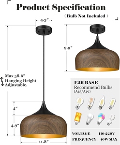 Lampes suspendues modernes en métal en gros, fabricant de lampes suspendues noires personnalisées, offre des luminaires de plafond en forme de dôme en vrac, OEM personnalisé - Product Image 6