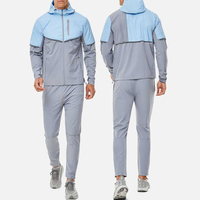 Ensemble de survêtement léger pour homme : veste à capuche et pantalon fuselé, bleu-gris, color block, pour entraînement en extérieur et activités sportives