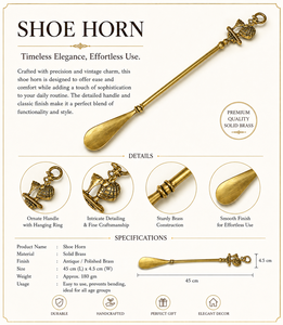 Luxury Vintage Brass Shoehorn with Decorative Bird Handle Long Metal Shoe Horn for Home Hotel Gift <b>Collection</b> - Product Image 6