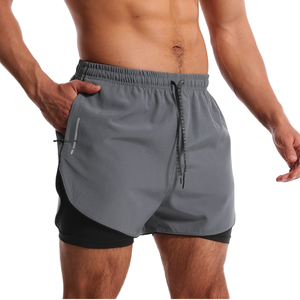 Men’s Quick Dry Beach Trunks <b>Mid</b> Waist Loose Fit Double <b>Layer</b> Swimsuit Solid Color Plus Size Swim Shorts - Product Image 1