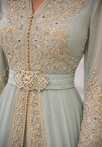 Vestido Kaftan Georgette para Fiesta, Hermoso Kaftan con Cuentas Hechas a Mano, Ropa Nupcial Musulmana, Farasha, Abaya Marroquí, Vestido Kaftan para Boda - Product Image 2