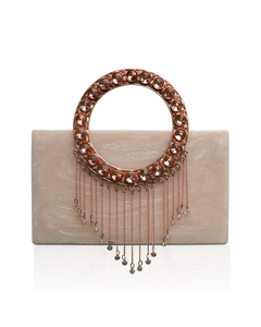 Bolso de mano de lujo con acabado de perlas de resina epoxi, elegante y hecho a mano, para mujeres, ideal para bodas y eventos de moda. - Product Image 1