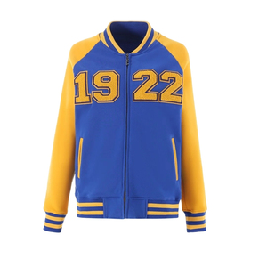 Chaqueta Varsity SGRho 1922 Azul Real con Forro Polar Dorado, Estilo Letterman, Cierre de Botones a Presión, Cálida, para Universidad, Hermandad, Béisbol, Casual, Moda - Product Image 1
