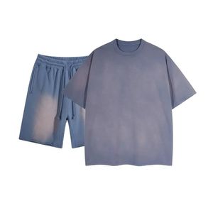 Blue Wash Acid Wash 2 Piece Set Oversized Drop Shoulder Boxy Fit Heavyweight French Terry Urban Co-ord Fashion Apparel Outfit - Product Image 2