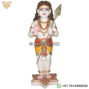 Ídolo de Mármol del Señor Murugan |   Estatua de Murugan Tallada a Mano en Mármol Blanco con Vel para Templo y Hogar – MALIYAS - Product Image 1
