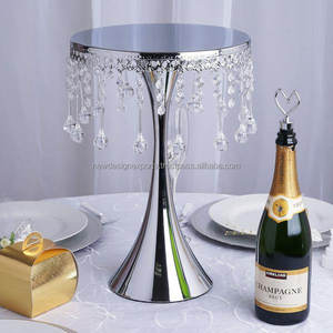 Soporte de pastel de pedestal de centro de mesa de 17 "de alto con cadenas de cristal acrílico-plateado - Product Image 4