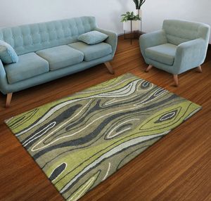 Alfombra hecha a mano con diseño de líneas verdes y negras, de lana de alta calidad, ecológica, para sala de estar, habitaciones infantiles, hoteles y oficinas. - Product Image 2