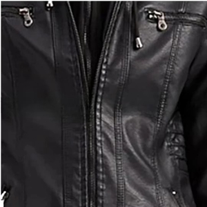 แจ็คเก็ตหนังเทียมสไตล์ไบค์เกอร์สีดำสุดฮิตสำหรับผู้หญิงไซส์พลัส พร้อมซิปและฮู้ด ขายดีมากจาก MotoCollection - Product Image 5
