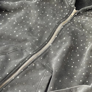 High Quality Cotton Fleece Knitted Regular Fit Acid Wash Men's Stain Less <b>Zip</b> Hoodies Plain Dyed Embroidered Vintage Style - Product Image 6