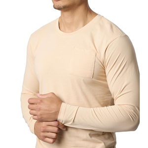 Chemise unisexe en coton 100% de haute qualité à manches longues, tricotée unie, avec logo brodé, vente en gros - Product Image 3